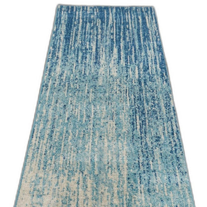 10' Blue And Ivory Abstract Runner Rug