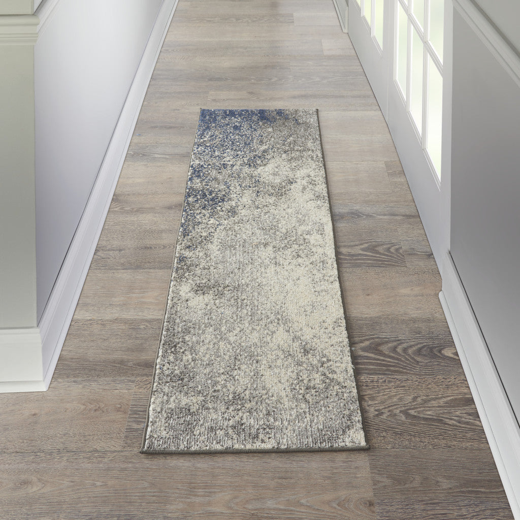 8' Gray And Ivory Abstract Power Loom Runner Rug