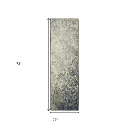 6' Gray And Ivory Abstract Runner Rug