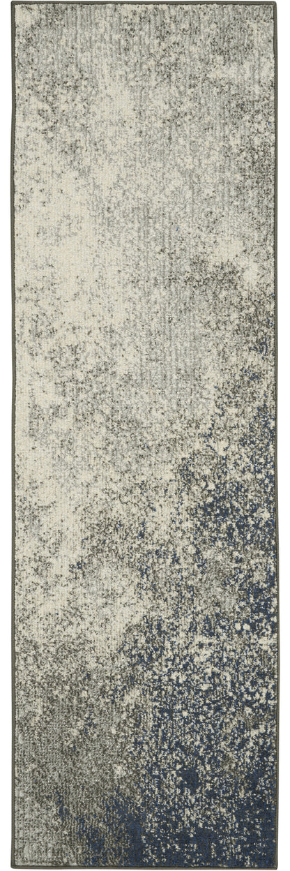 8' Gray And Ivory Abstract Power Loom Runner Rug