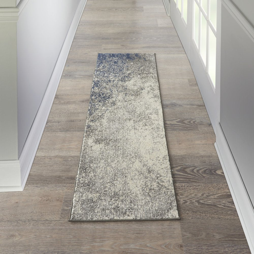 6' Gray And Ivory Abstract Runner Rug