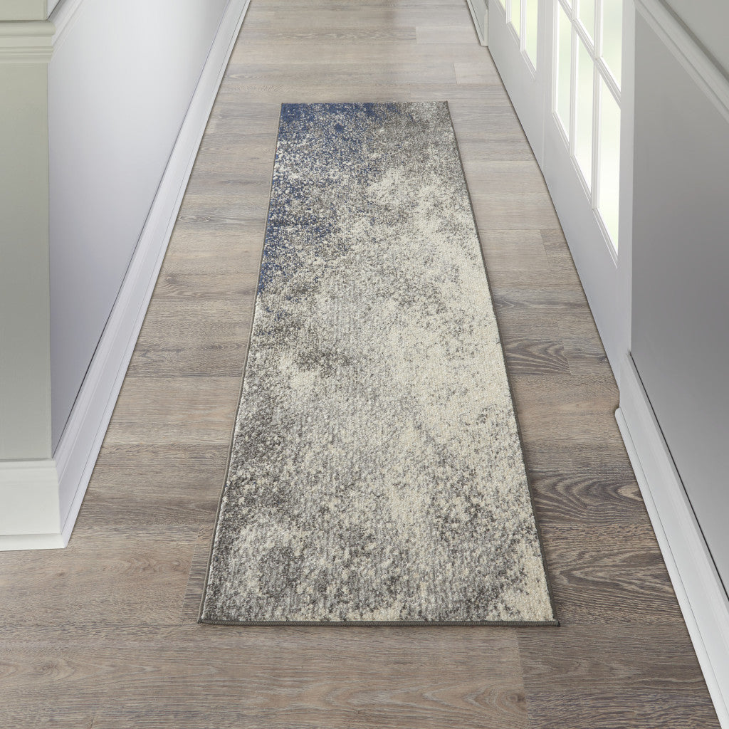 8' Gray And Ivory Abstract Power Loom Runner Rug