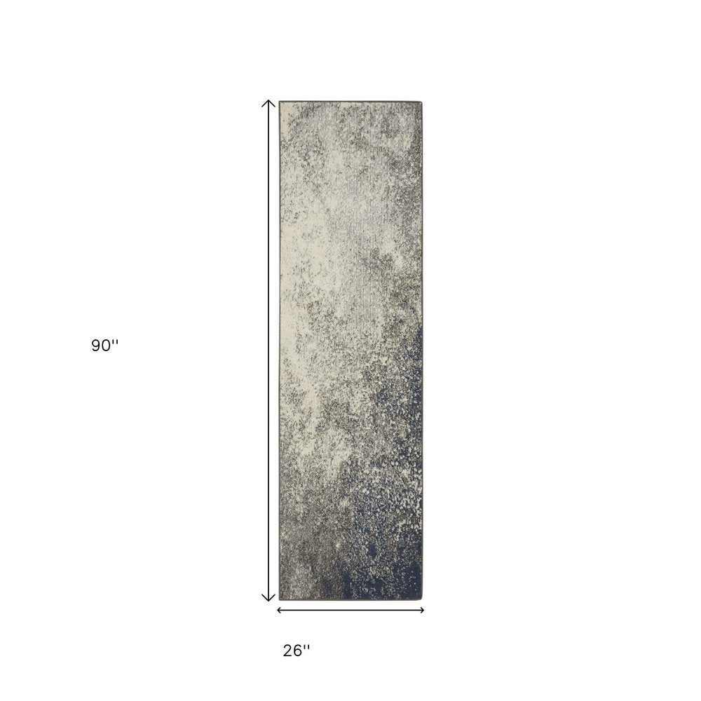 6' Gray And Ivory Abstract Runner Rug