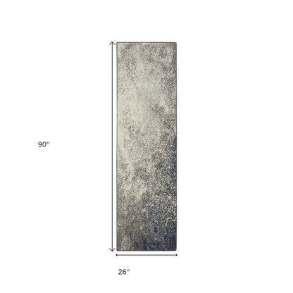 6' Gray And Ivory Abstract Runner Rug