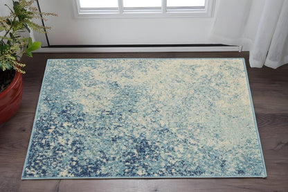 8' X 10' Blue And Ivory Abstract Area Rug