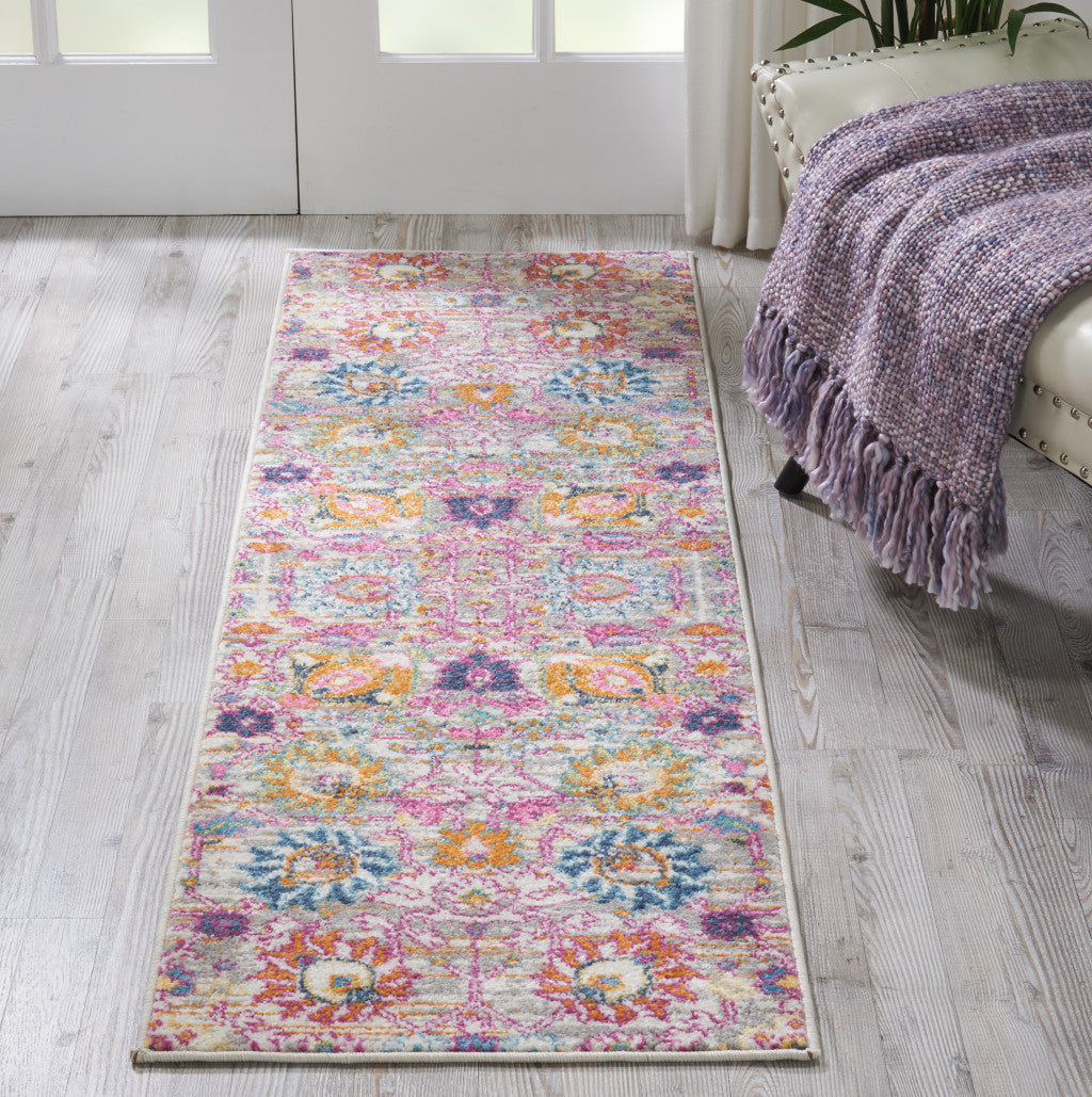 4' X 6' Silver Floral Power Loom Area Rug