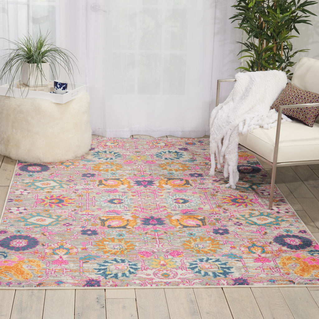 4' X 6' Silver Floral Power Loom Area Rug