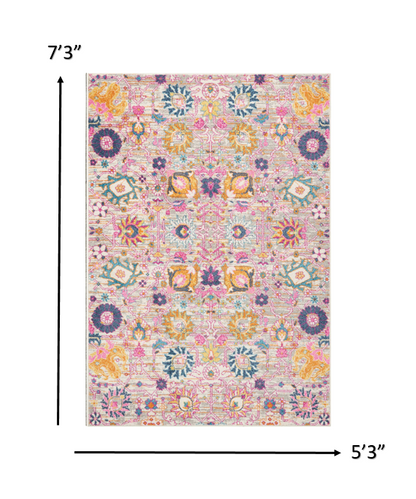 4' X 6' Silver Floral Power Loom Area Rug