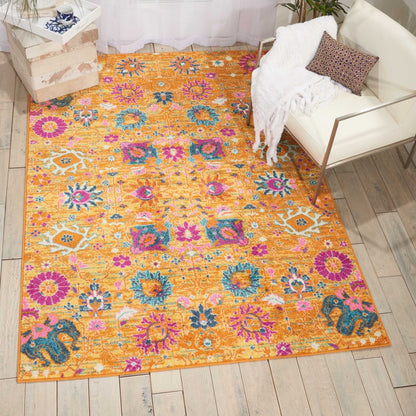 8' Blue And Orange Floral Distressed Runner Rug