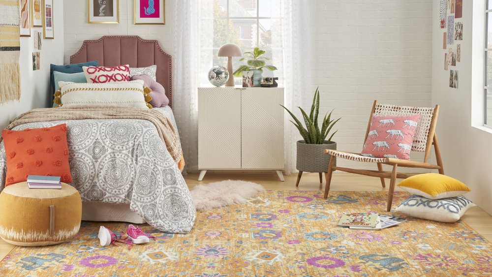 8' Blue And Orange Floral Distressed Runner Rug