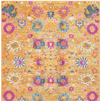 8' Blue And Orange Floral Distressed Runner Rug