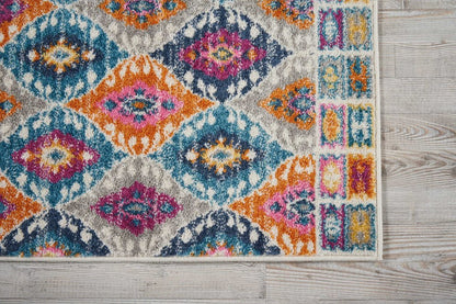 5' X 7' Gray Blue And Orange Ogee Distressed Area Rug