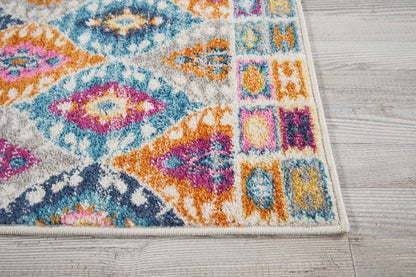 5' X 7' Gray Blue And Orange Ogee Distressed Area Rug