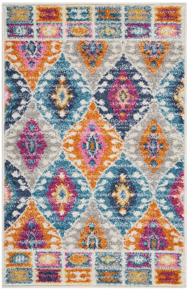 5' X 7' Gray Blue And Orange Ogee Distressed Area Rug