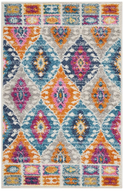 5' X 7' Gray Blue And Orange Ogee Distressed Area Rug