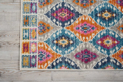 5' X 7' Gray Blue And Orange Ogee Distressed Area Rug