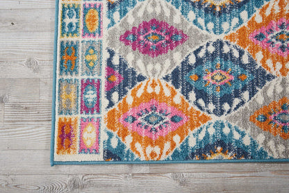 2' X 3' Ivory And Blue Ogee Distressed Area Rug