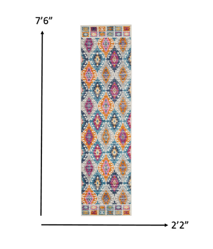 2' X 3' Ivory And Blue Ogee Distressed Area Rug