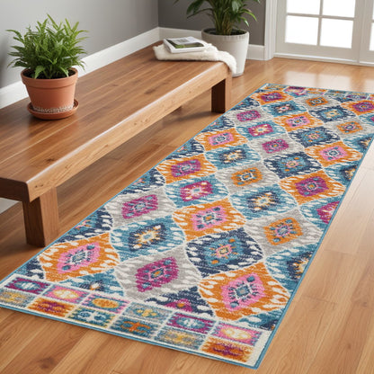 2' X 3' Ivory And Blue Ogee Distressed Area Rug