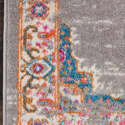 6' Gray And Gold Medallion Distressed Runner Rug