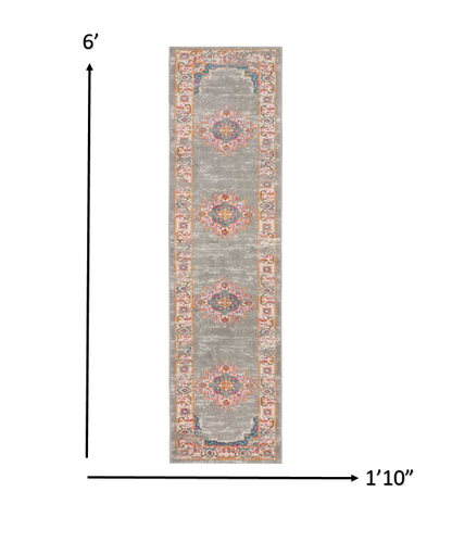 10' Gray Power Loom Runner Rug