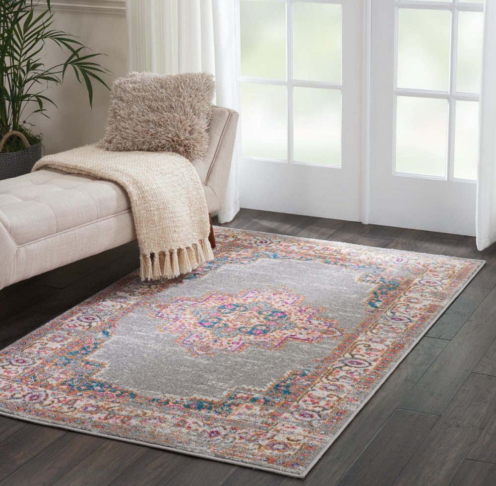 5' X 7' Gray And Gold Medallion Distressed Area Rug