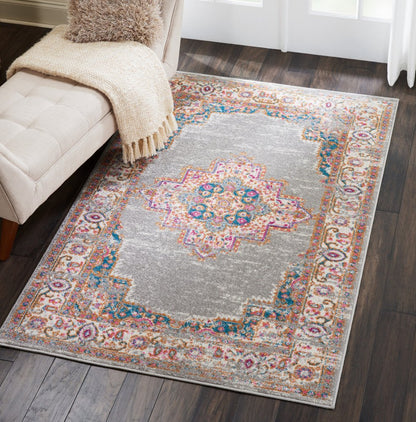5' X 7' Gray And Gold Medallion Distressed Area Rug