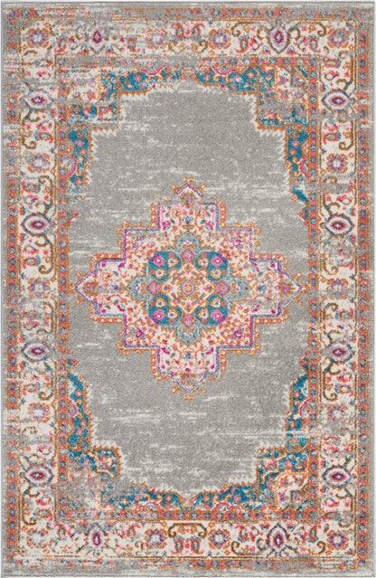 5' X 7' Gray And Gold Medallion Distressed Area Rug
