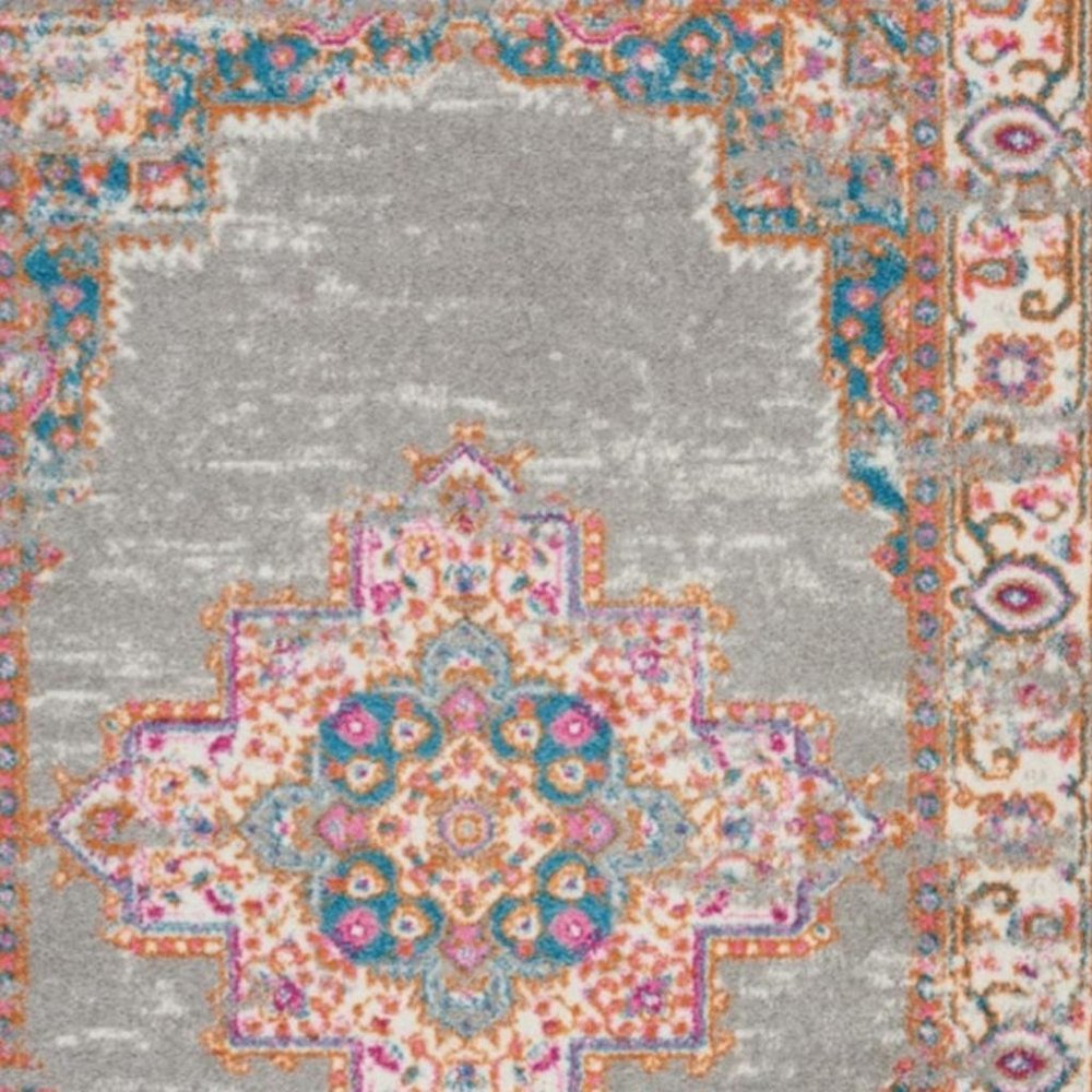 5' X 7' Gray And Gold Medallion Distressed Area Rug