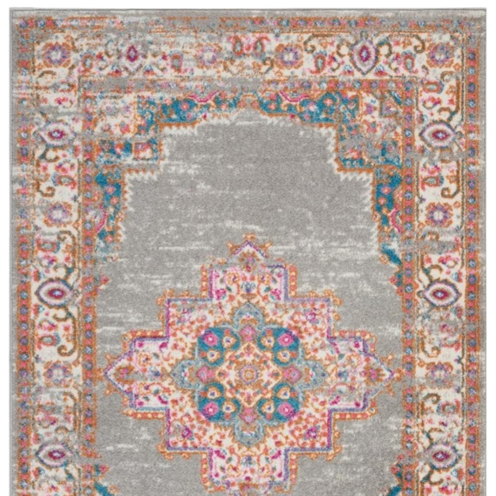 5' X 7' Gray And Gold Medallion Distressed Area Rug