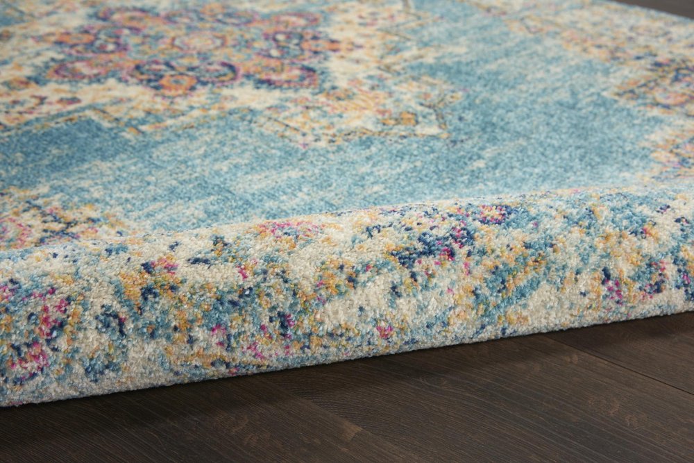 5' X 7' Blue And Ivory Southwestern Distressed Area Rug