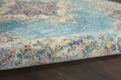 5' X 7' Blue And Ivory Southwestern Distressed Area Rug
