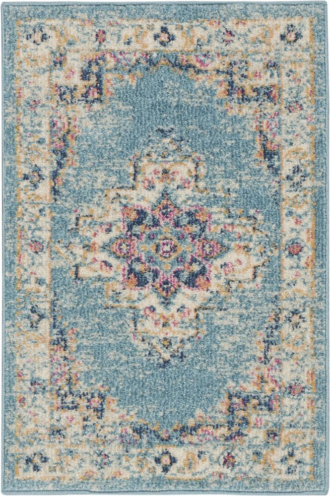 5' X 7' Blue And Ivory Southwestern Distressed Area Rug