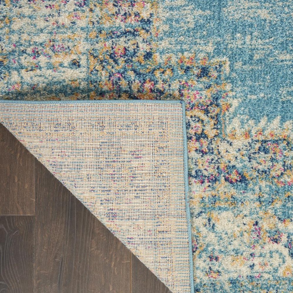 5' X 7' Blue And Ivory Southwestern Distressed Area Rug