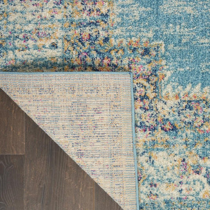 5' X 7' Blue And Ivory Southwestern Distressed Area Rug