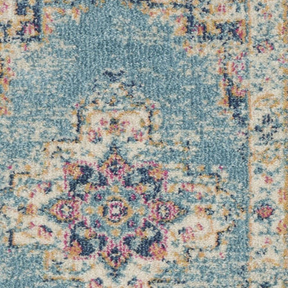 4' Blue And Ivory Southwestern Distressed Round Rug