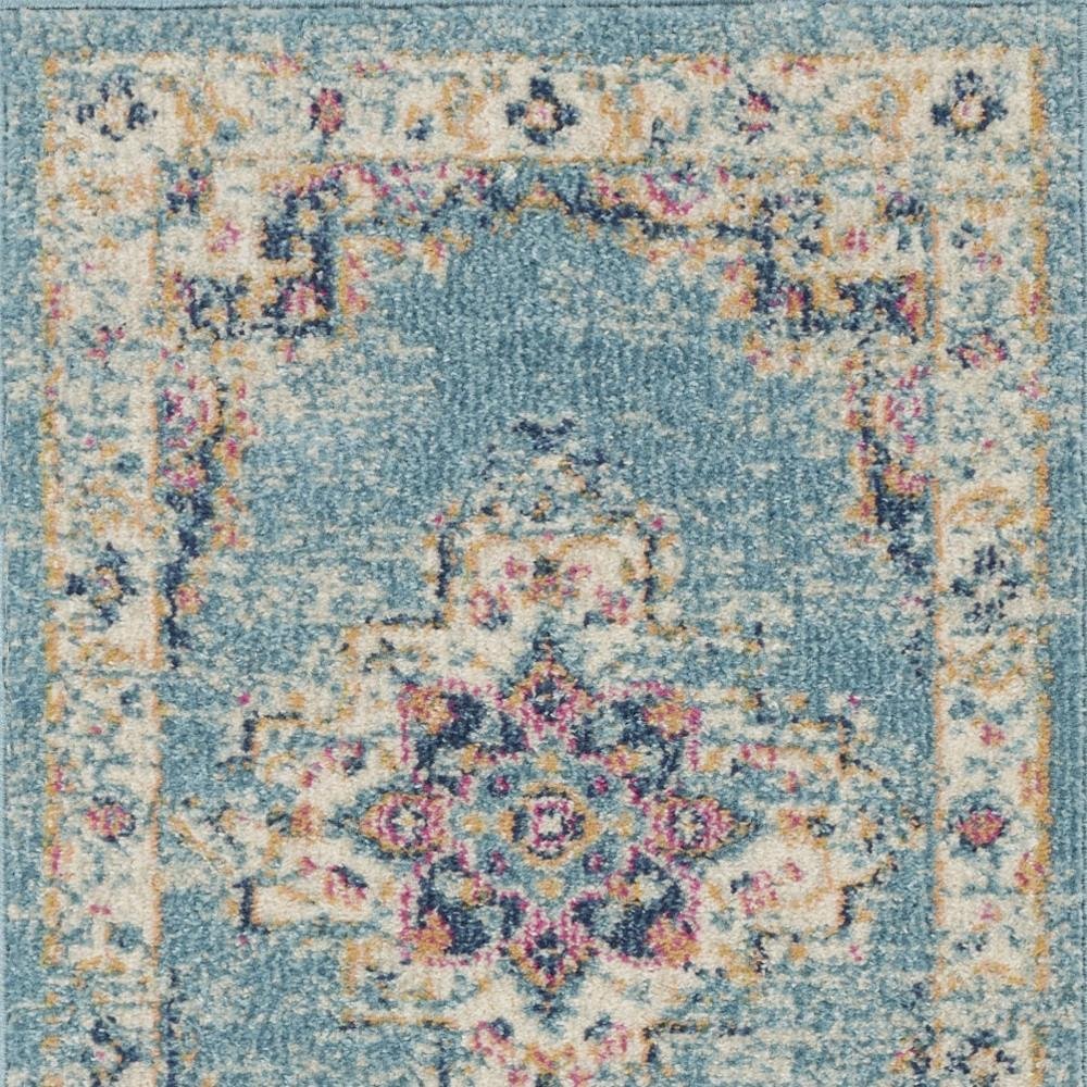 5' X 7' Blue And Ivory Southwestern Distressed Area Rug