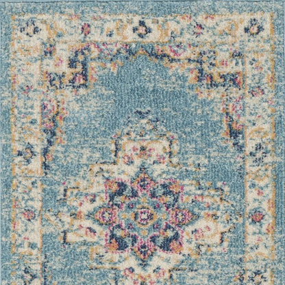 5' X 7' Blue And Ivory Southwestern Distressed Area Rug
