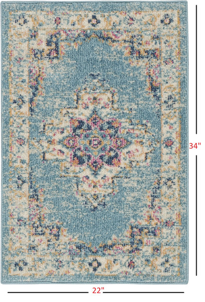 4' Light Blue Round Southwestern Power Loom Area Rug