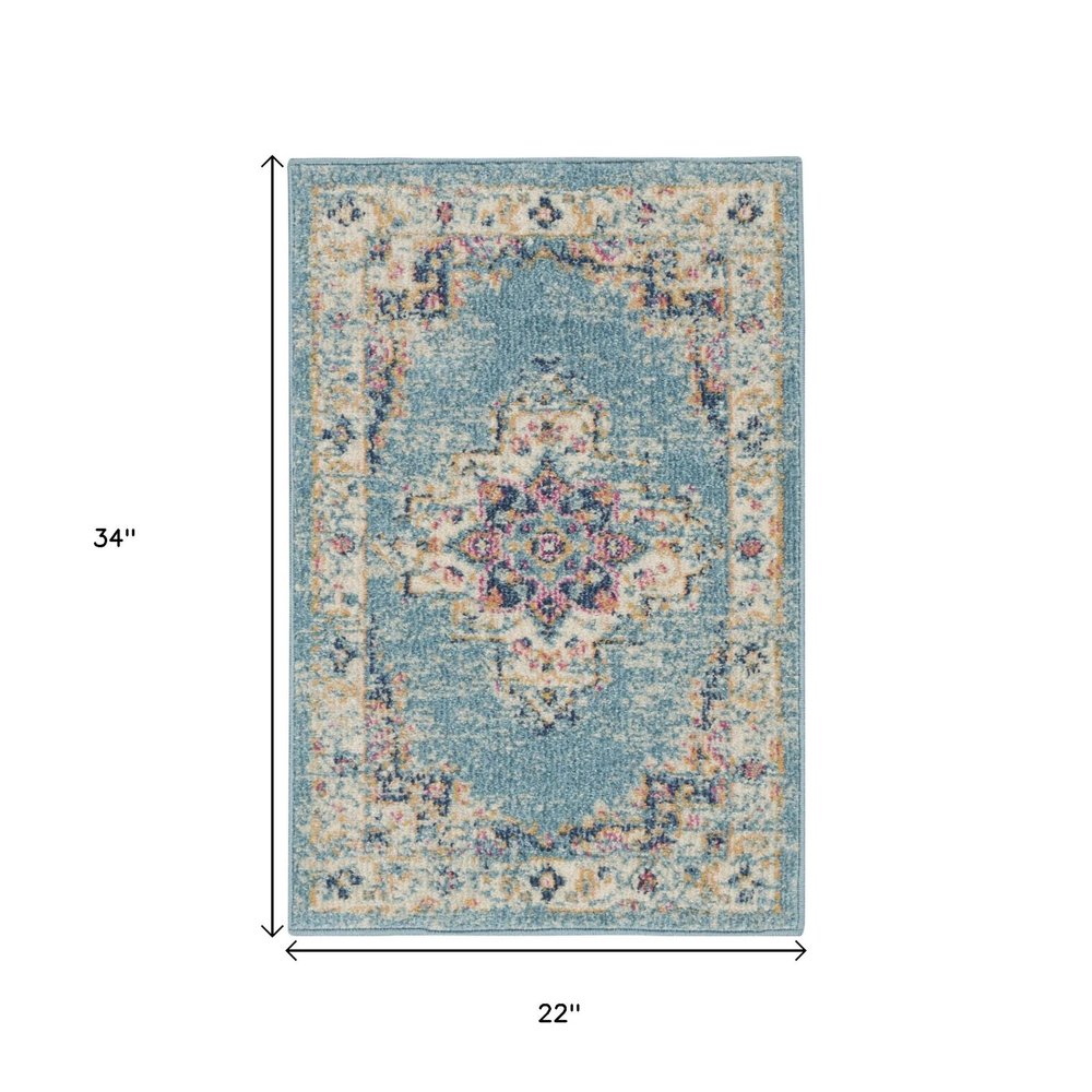 5' X 7' Blue And Ivory Southwestern Distressed Area Rug