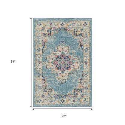 5' X 7' Blue And Ivory Southwestern Distressed Area Rug