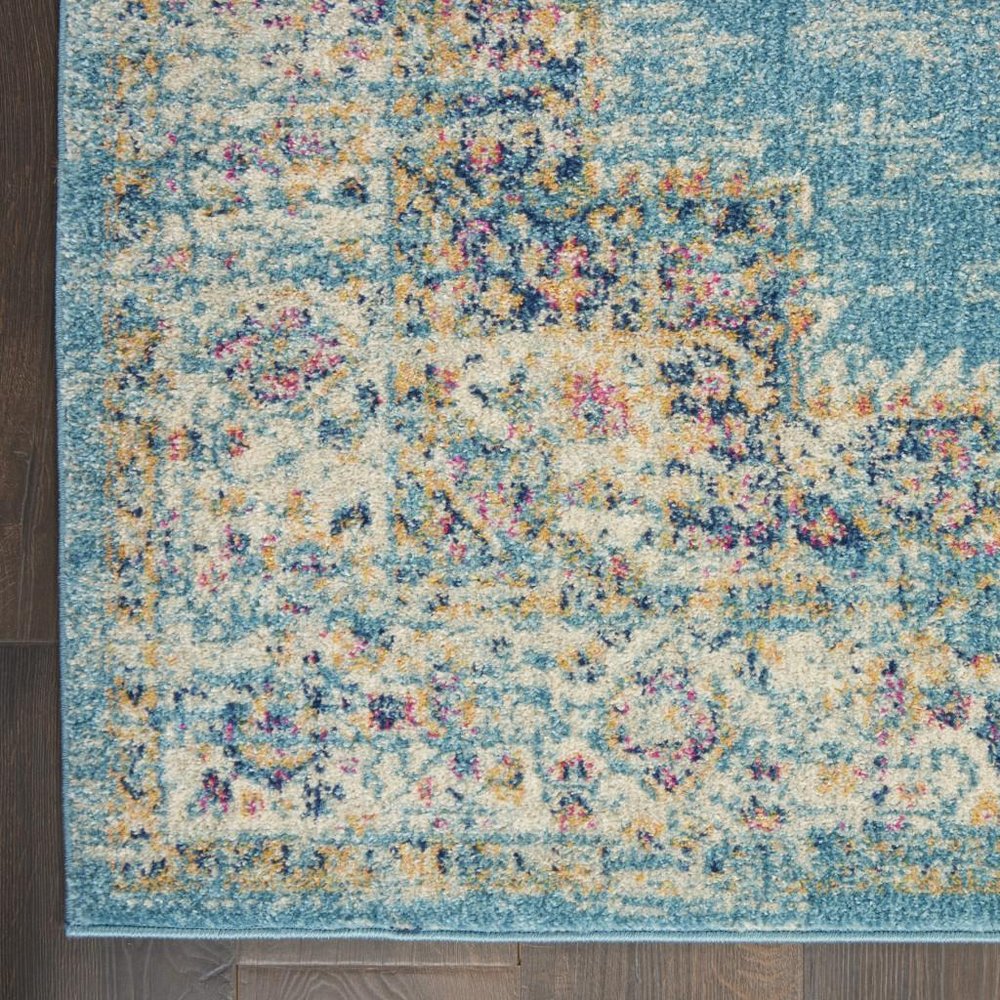 5' X 7' Blue And Ivory Southwestern Distressed Area Rug