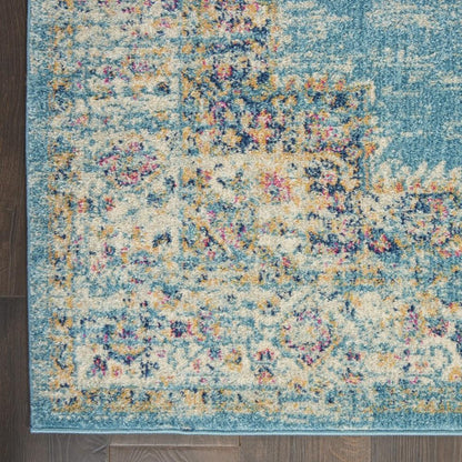 5' X 7' Blue And Ivory Southwestern Distressed Area Rug