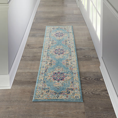 4' Light Blue Round Southwestern Power Loom Area Rug