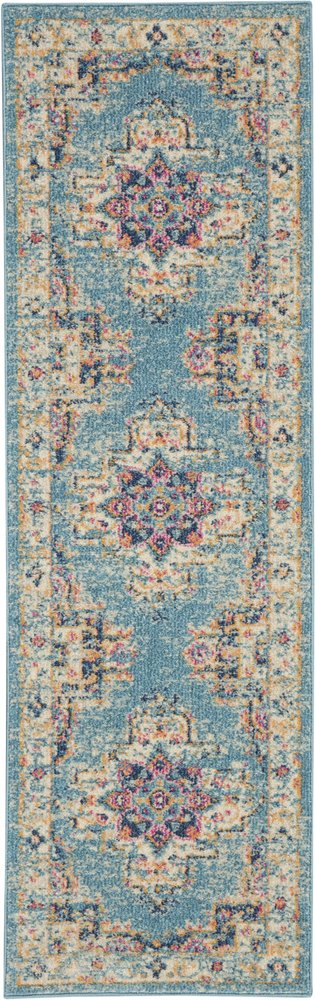 4' Blue And Ivory Southwestern Distressed Round Rug