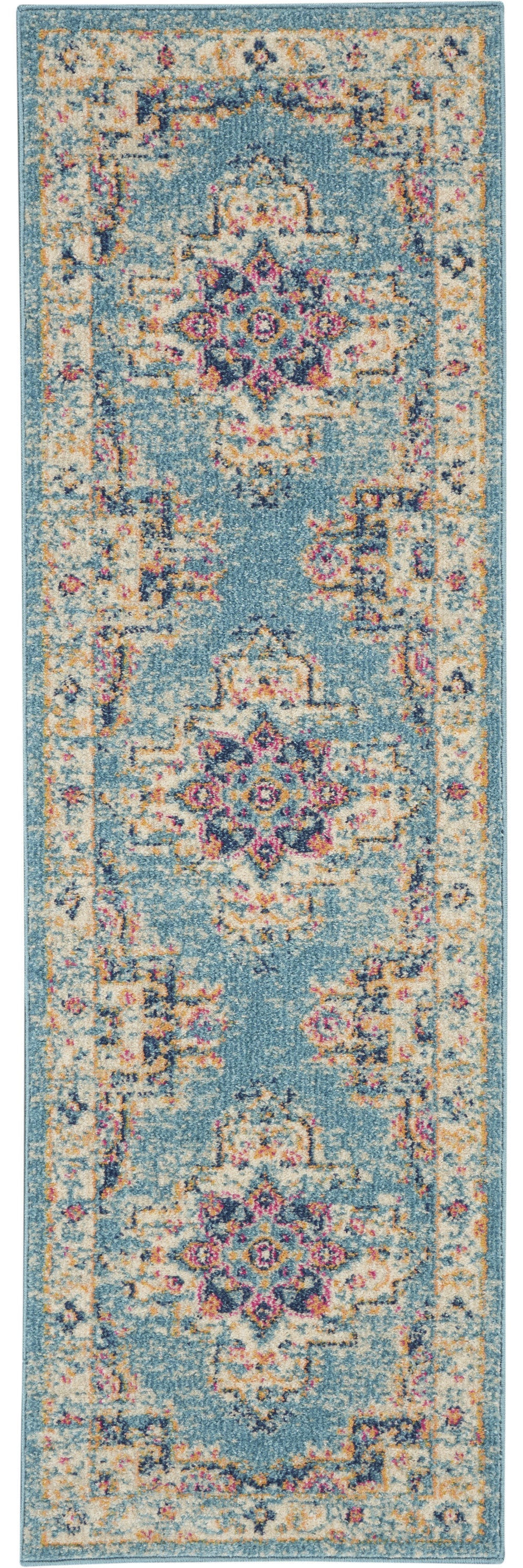 4' Light Blue Round Southwestern Power Loom Area Rug