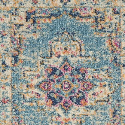 5' X 7' Blue And Ivory Southwestern Distressed Area Rug
