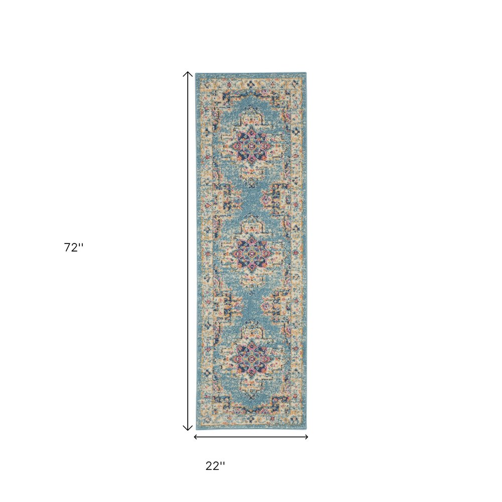 4' Blue And Ivory Southwestern Distressed Round Rug