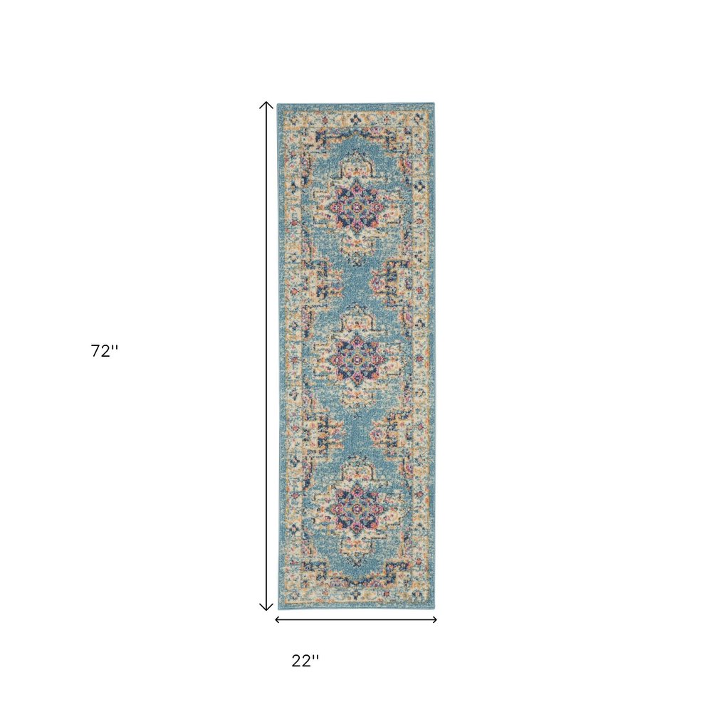 5' X 7' Blue And Ivory Southwestern Distressed Area Rug