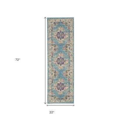 5' X 7' Blue And Ivory Southwestern Distressed Area Rug